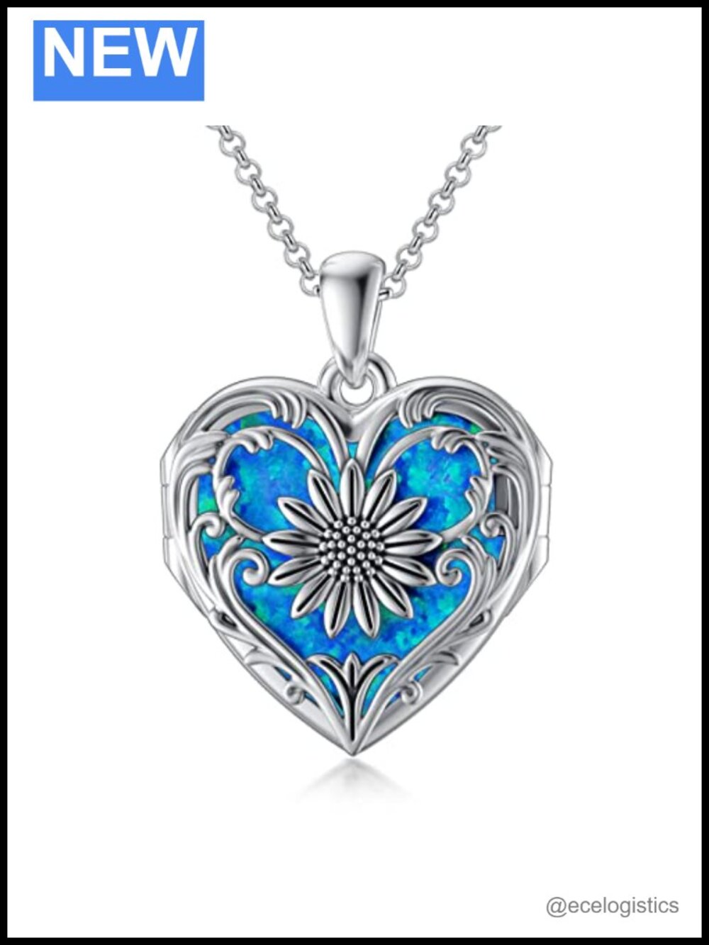 Sterling Silver Sunflower Heart Locket Necklace Holds 3 Pictures